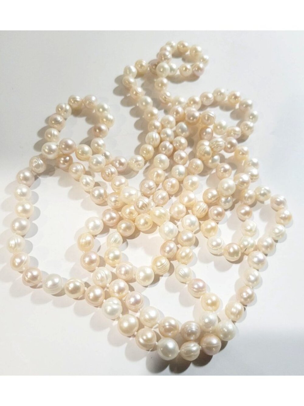 Freshwater Pearl Necklace Hand Knotted Natural White Color 30 Inches Long, 11 mm - Picture 8 of 10